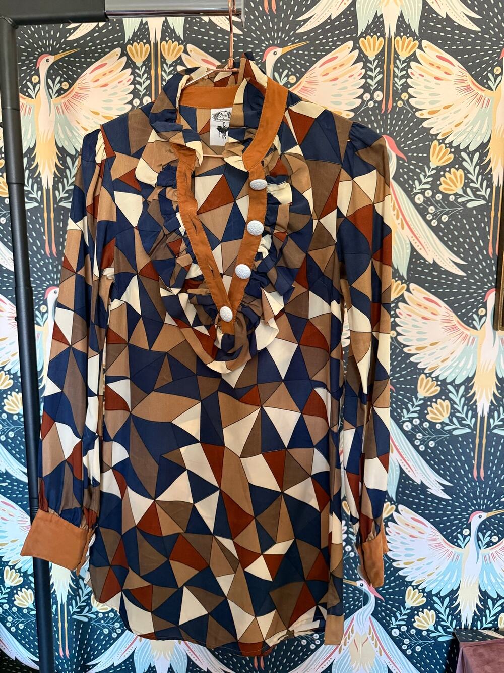 Nuvula geometric ruffle neck dress small